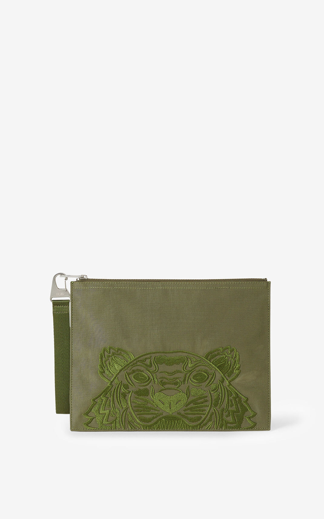 Kenzo Large Lona Kampus Tiger Clutch Hombre Verde Oliva | 4857906-GN